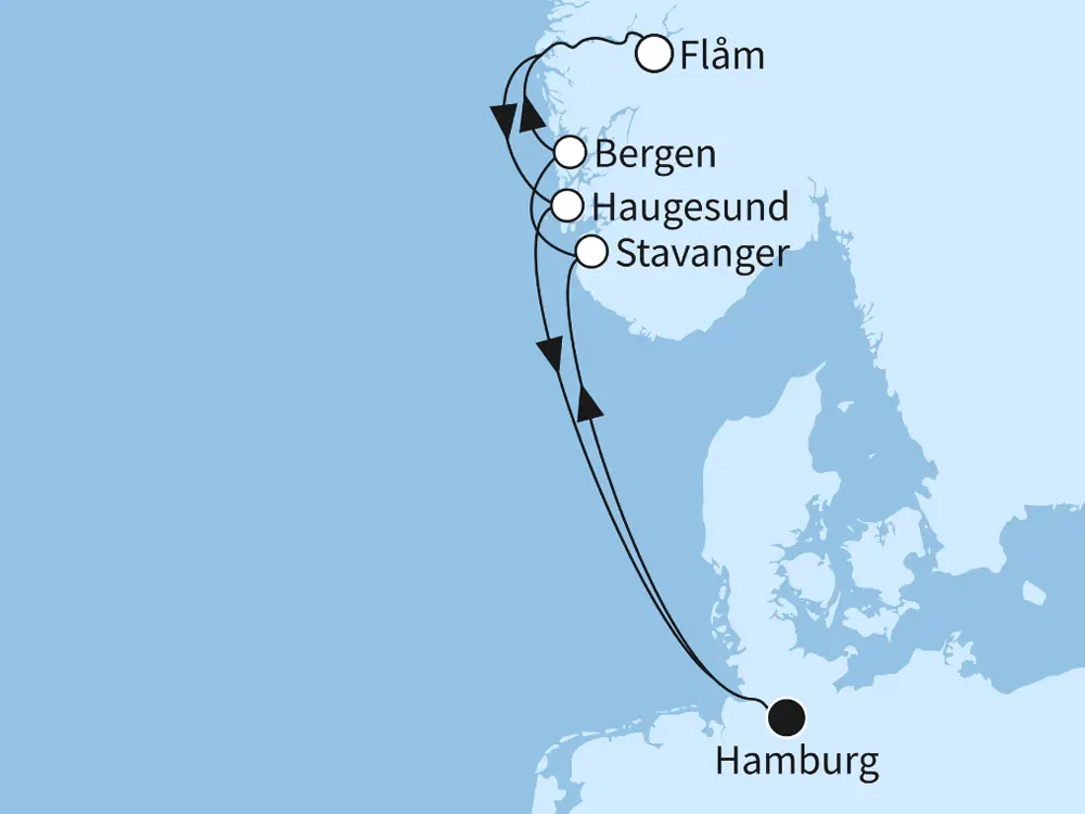 Vielfalt Norwegens - ab/bis Hamburg - Routenbild